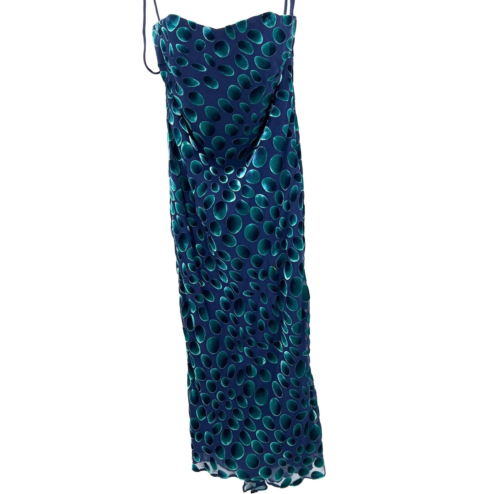 Luly Yang Couture Burnout Velvet Strapless Dress Mermaid Back Polka Dot Blue